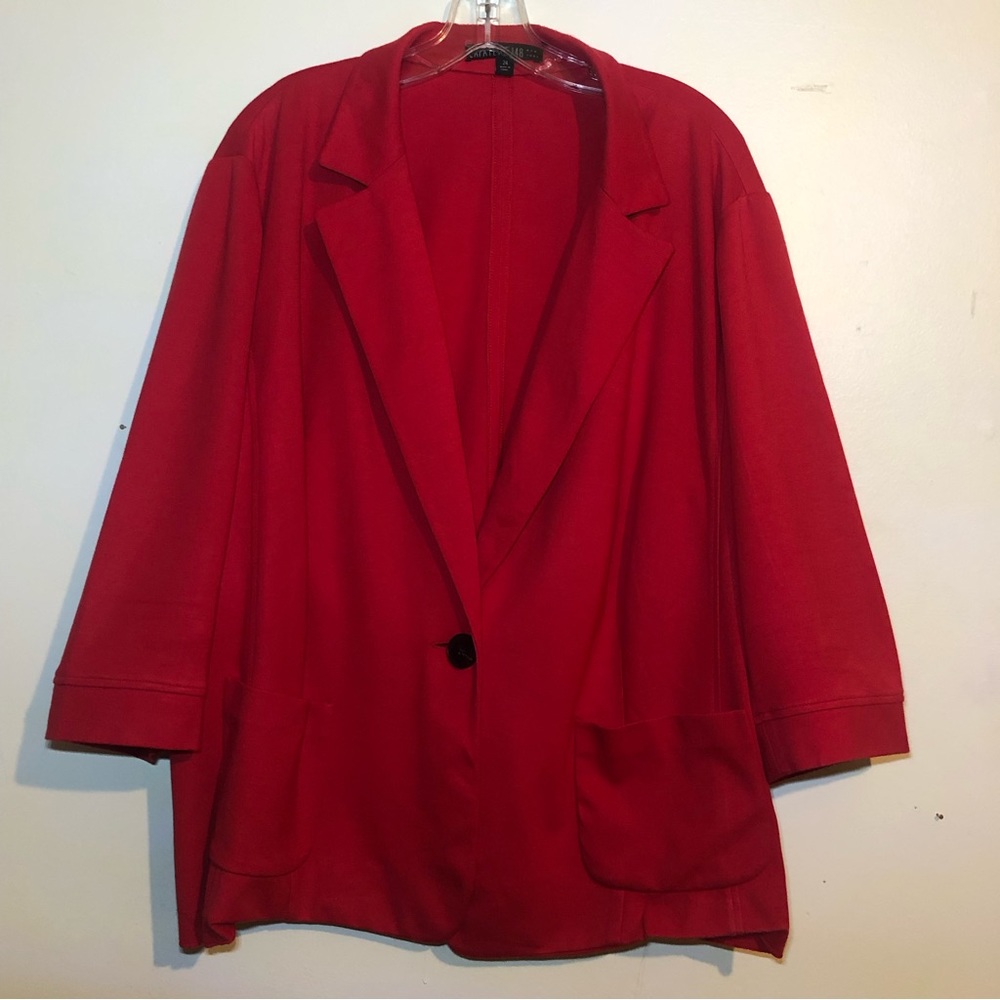 Lafayette 148 Red 3/4 Sleeve Jacket, Black Buttons, Lightweight, size 24